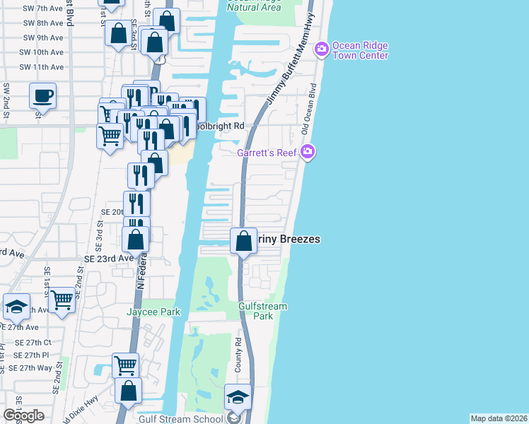 map of restaurants, bars, coffee shops, grocery stores, and more near 25 Douglas Drive in Boynton Beach