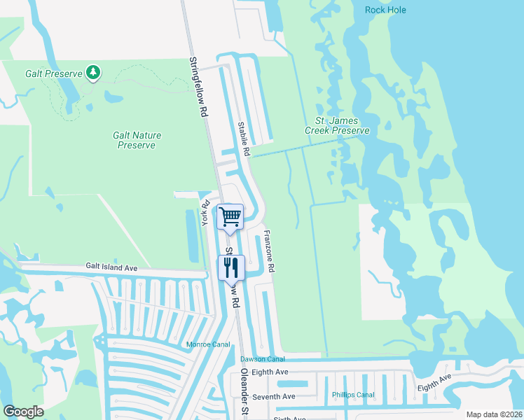 map of restaurants, bars, coffee shops, grocery stores, and more near 3363 Stabile Road in Saint James City