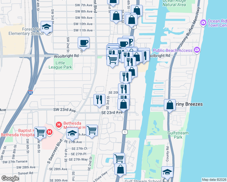 map of restaurants, bars, coffee shops, grocery stores, and more near 417 Southeast 20th Court in Boynton Beach
