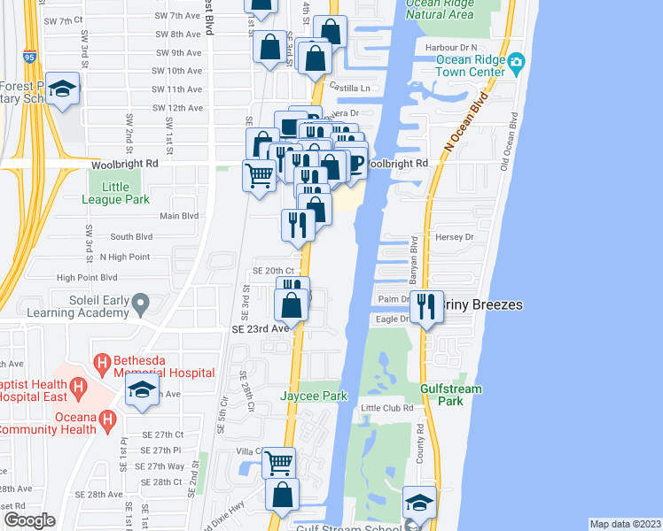 map of restaurants, bars, coffee shops, grocery stores, and more near 2016 South Federal Highway in Boynton Beach