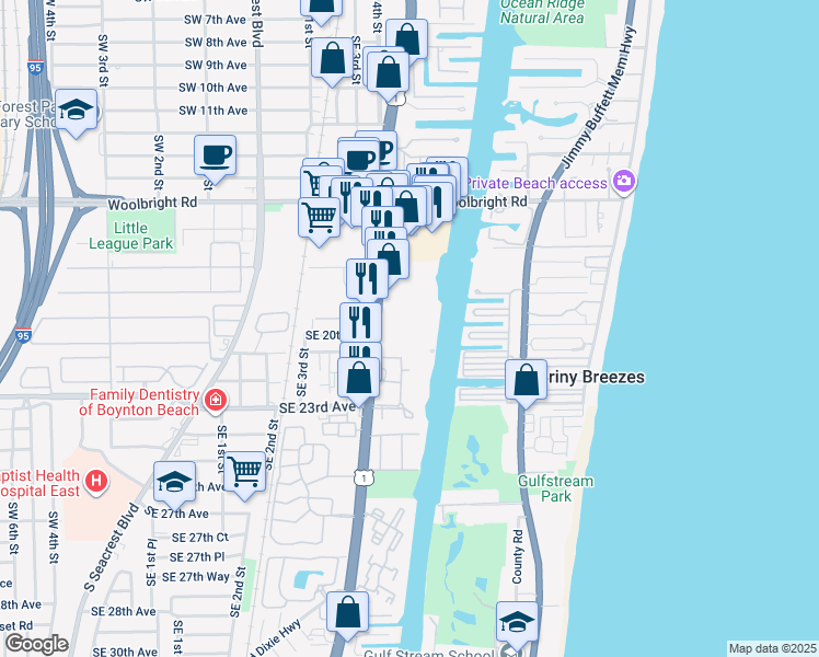 map of restaurants, bars, coffee shops, grocery stores, and more near 2016 South Federal Highway in Boynton Beach