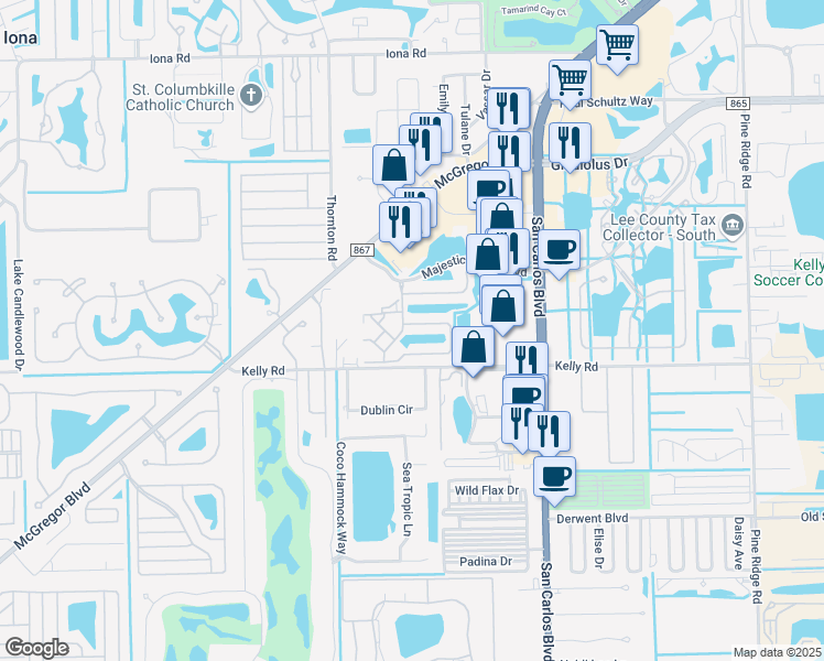 map of restaurants, bars, coffee shops, grocery stores, and more near 11681 Navarro Way in Fort Myers