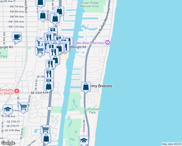map of restaurants, bars, coffee shops, grocery stores, and more near 11 Tropical Drive in Boynton Beach