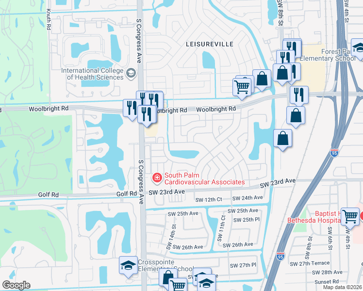 map of restaurants, bars, coffee shops, grocery stores, and more near 2028 Southwest 19th Avenue in Boynton Beach