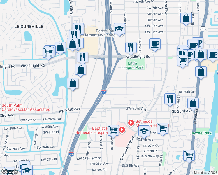 map of restaurants, bars, coffee shops, grocery stores, and more near 737 North High Point in Boynton Beach