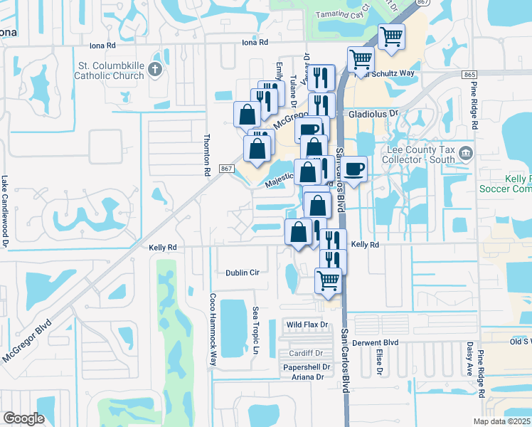 map of restaurants, bars, coffee shops, grocery stores, and more near 11610 Marino Court in Fort Myers