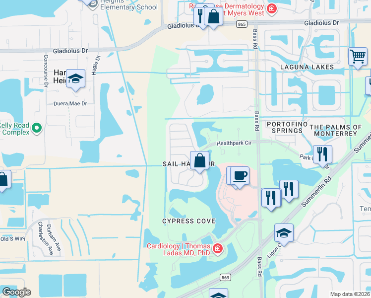 map of restaurants, bars, coffee shops, grocery stores, and more near 9803 Quinta Artesa Way in Fort Myers