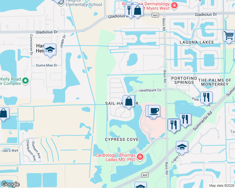 map of restaurants, bars, coffee shops, grocery stores, and more near 9814 Quinta Artesa Way in Fort Myers