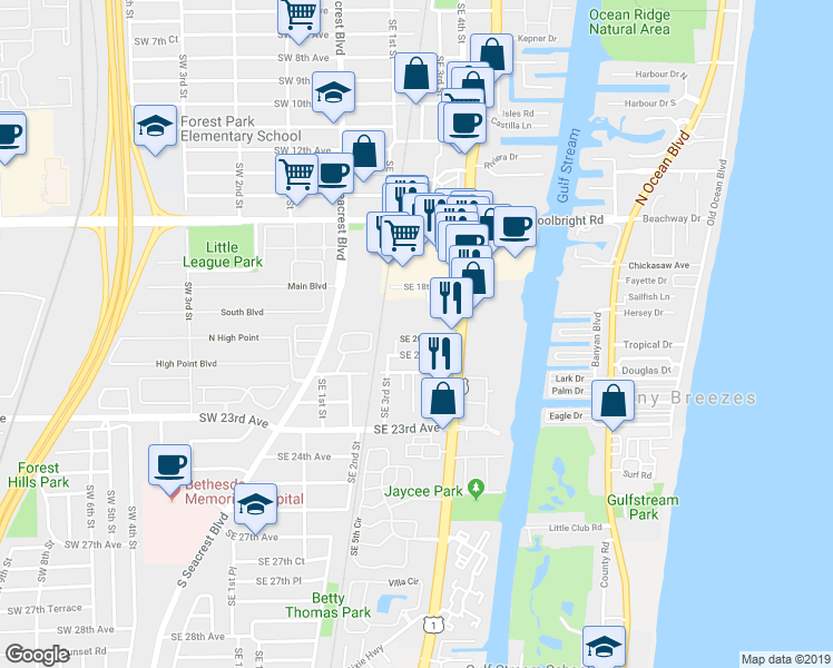 map of restaurants, bars, coffee shops, grocery stores, and more near 1935 South Federal Highway in Boynton Beach