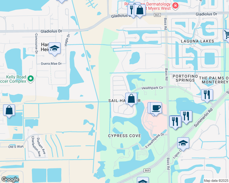map of restaurants, bars, coffee shops, grocery stores, and more near 9814 Quinta Artesa Way in Fort Myers