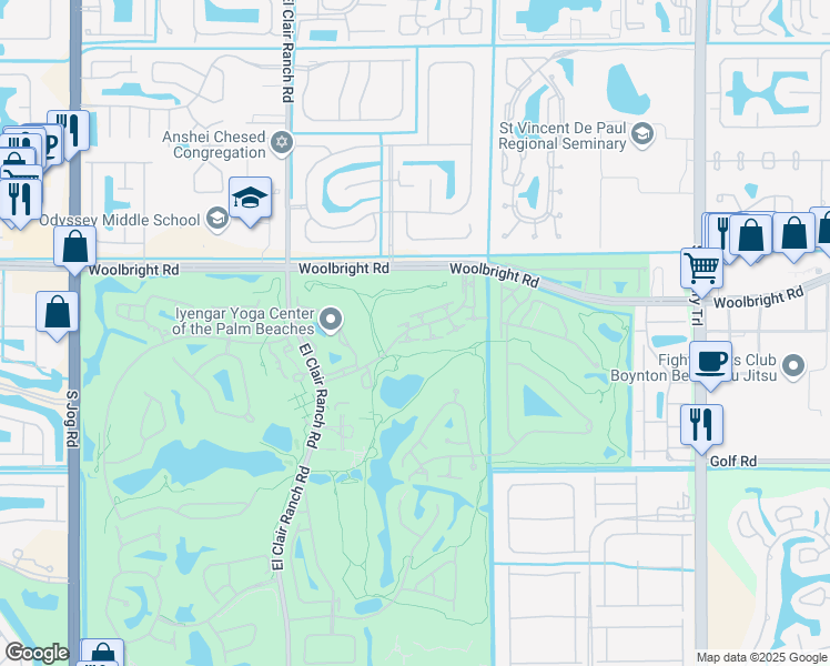 map of restaurants, bars, coffee shops, grocery stores, and more near 5695 Ainsley Court in Boynton Beach