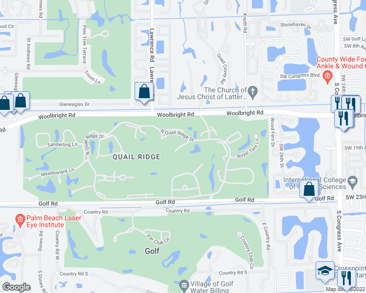 map of restaurants, bars, coffee shops, grocery stores, and more near 3800 North Quail Ridge Drive in Boynton Beach