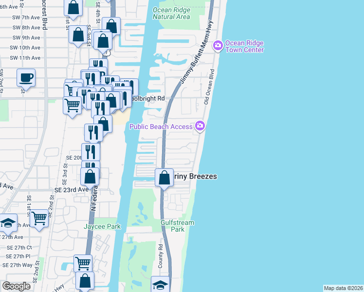 map of restaurants, bars, coffee shops, grocery stores, and more near 30 Hersey Drive in Boynton Beach