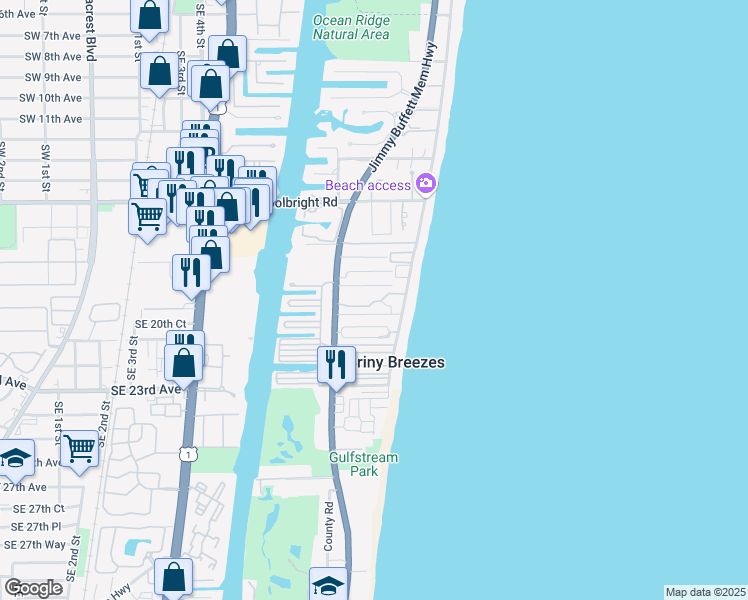 map of restaurants, bars, coffee shops, grocery stores, and more near 30 Hersey Drive in Boynton Beach