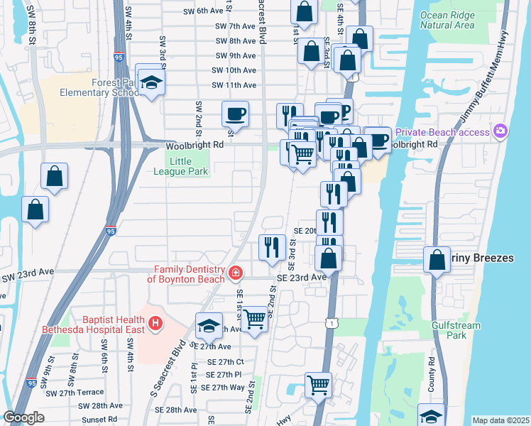 map of restaurants, bars, coffee shops, grocery stores, and more near 191 Southeast 1st Circle in Boynton Beach