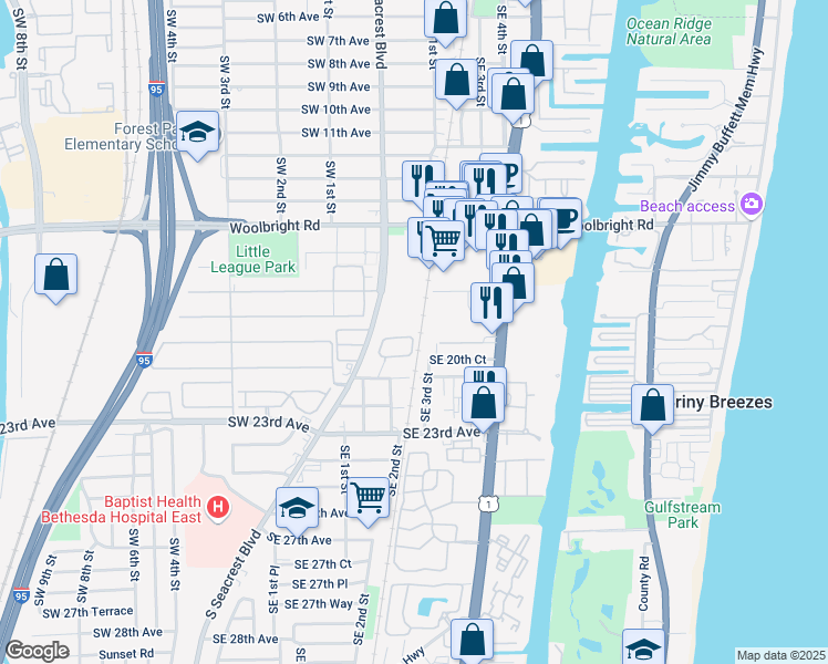 map of restaurants, bars, coffee shops, grocery stores, and more near 237 Southeast 1st Circle in Boynton Beach