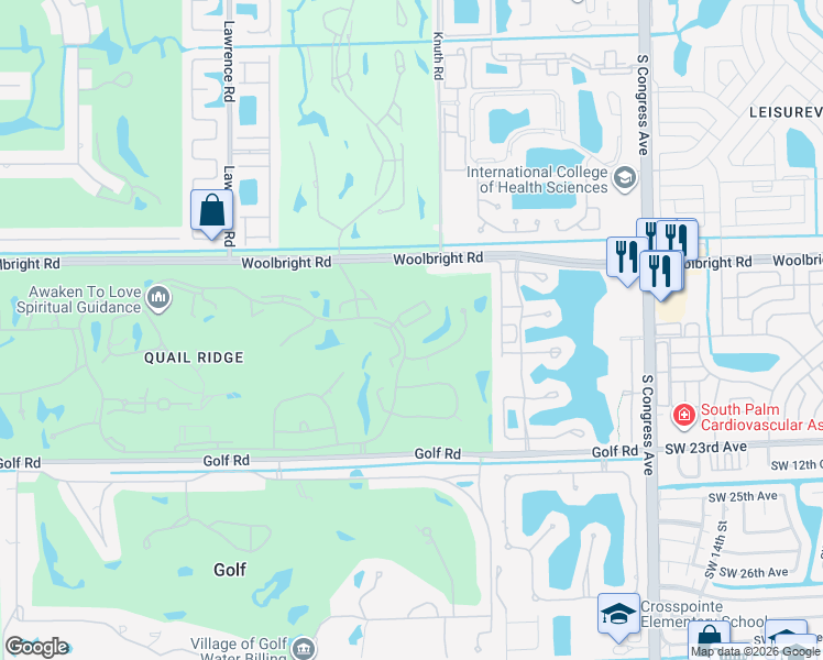 map of restaurants, bars, coffee shops, grocery stores, and more near 3652 North Quail Ridge Drive in Boynton Beach