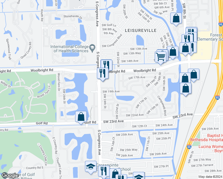 map of restaurants, bars, coffee shops, grocery stores, and more near 7 Largo Way in Boynton Beach