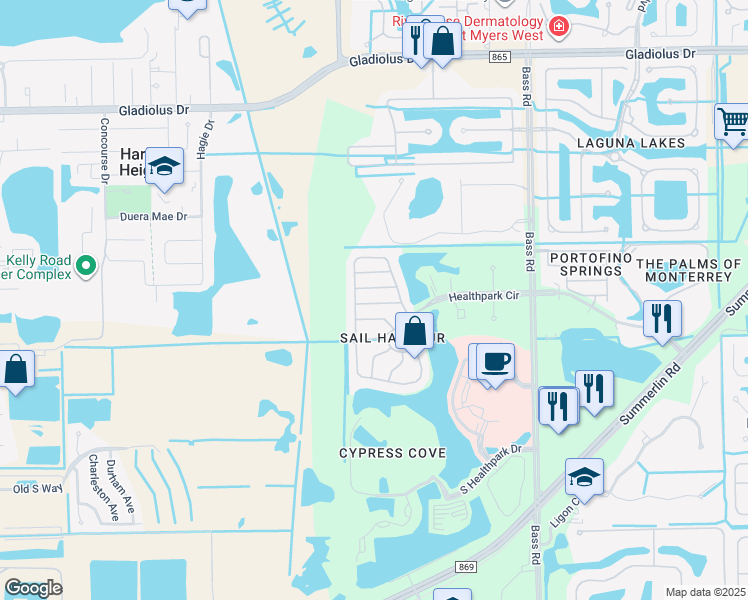 map of restaurants, bars, coffee shops, grocery stores, and more near 9814 Quinta Artesa Way in Fort Myers