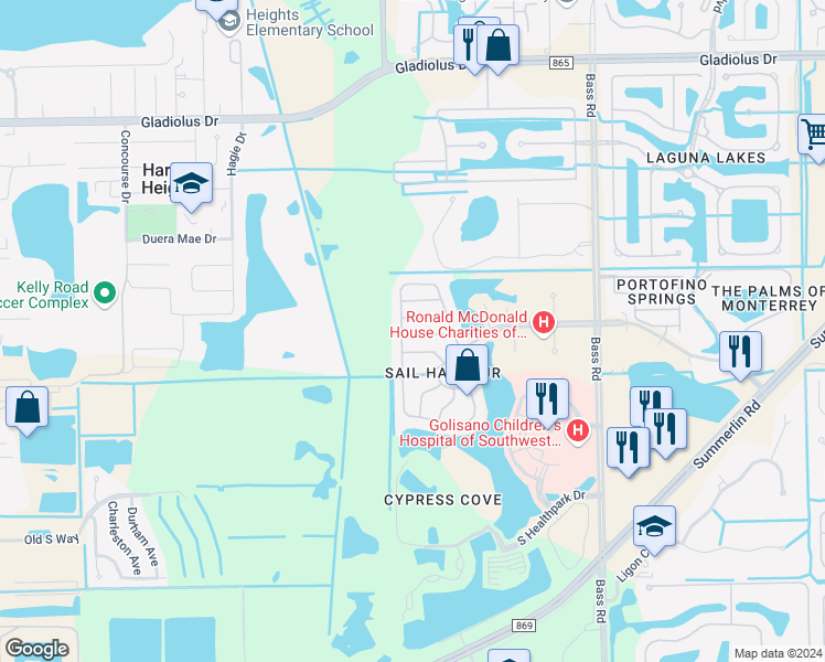 map of restaurants, bars, coffee shops, grocery stores, and more near 9814 Quinta Artesa Way in Fort Myers