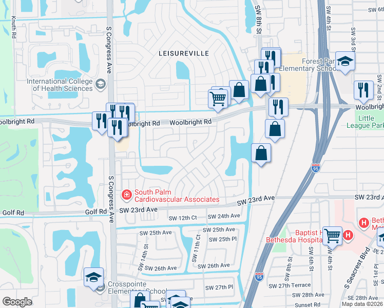 map of restaurants, bars, coffee shops, grocery stores, and more near 1728 Southwest 19th Drive in Boynton Beach