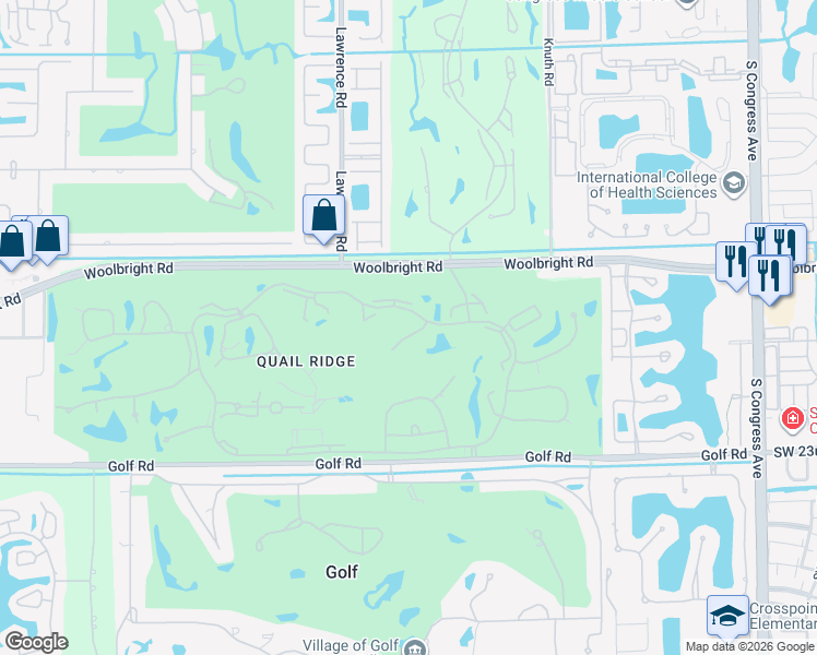 map of restaurants, bars, coffee shops, grocery stores, and more near 3800 North Quail Ridge Drive in Boynton Beach