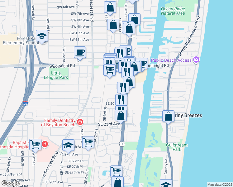 map of restaurants, bars, coffee shops, grocery stores, and more near 1935 South Federal Highway in Boynton Beach