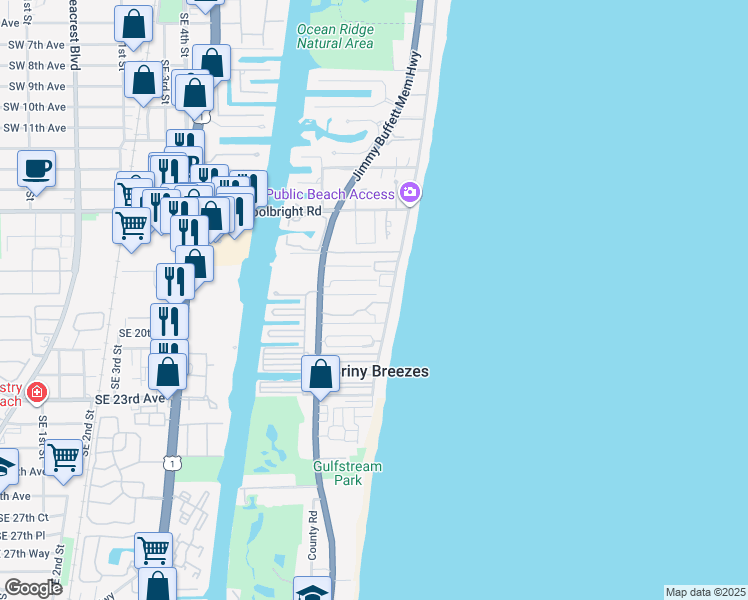 map of restaurants, bars, coffee shops, grocery stores, and more near 35 Hersey Drive in Ocean Ridge