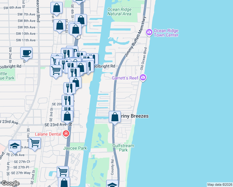 map of restaurants, bars, coffee shops, grocery stores, and more near 2 Hersey Drive in Boynton Beach