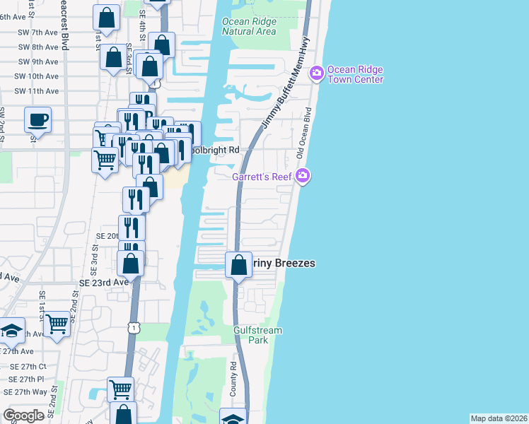 map of restaurants, bars, coffee shops, grocery stores, and more near 30 Hersey Drive in Boynton Beach