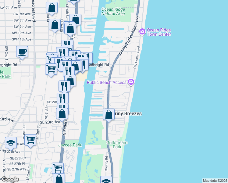 map of restaurants, bars, coffee shops, grocery stores, and more near 30 Hersey Drive in Boynton Beach