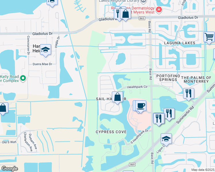 map of restaurants, bars, coffee shops, grocery stores, and more near 9814 Quinta Artesa Way in Fort Myers
