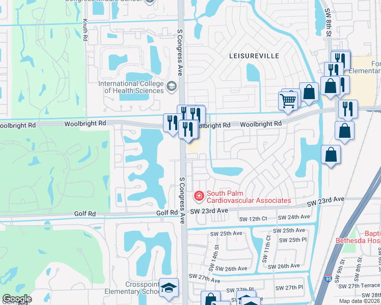 map of restaurants, bars, coffee shops, grocery stores, and more near 1790 South Congress Avenue in Boynton Beach