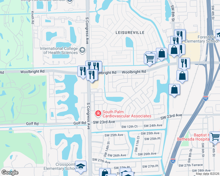 map of restaurants, bars, coffee shops, grocery stores, and more near 1710 Southwest 22nd Street in Boynton Beach