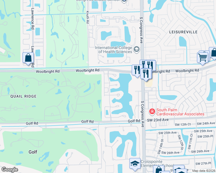 map of restaurants, bars, coffee shops, grocery stores, and more near 2703 Quaking Leaf Lane in Boynton Beach