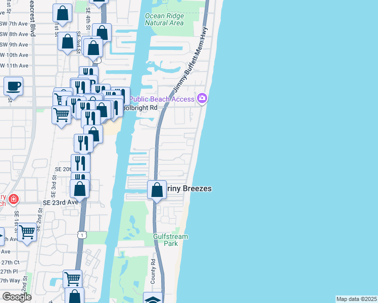 map of restaurants, bars, coffee shops, grocery stores, and more near 35 Hersey Drive in Ocean Ridge