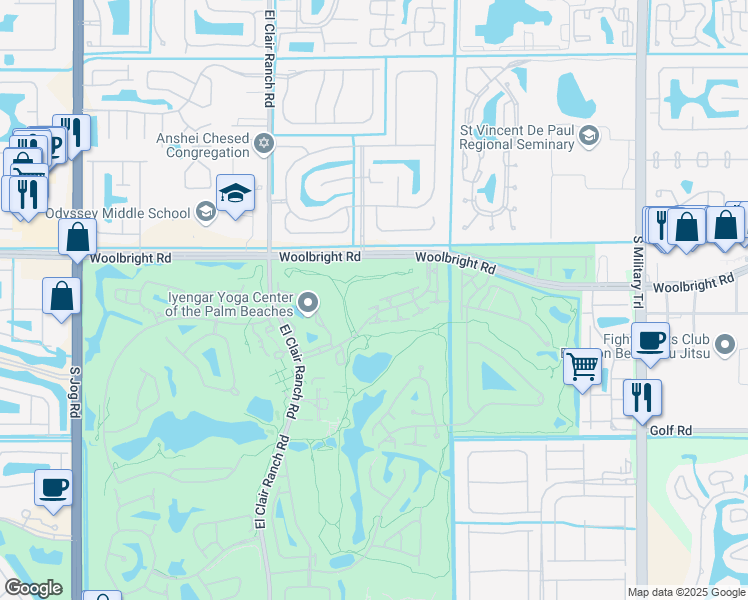 map of restaurants, bars, coffee shops, grocery stores, and more near 5695 Ainsley Court in Boynton Beach