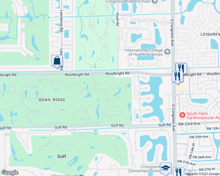 map of restaurants, bars, coffee shops, grocery stores, and more near 3652 North Quail Ridge Drive in Boynton Beach
