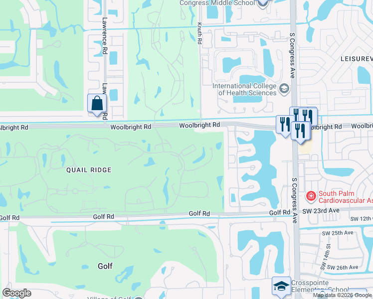 map of restaurants, bars, coffee shops, grocery stores, and more near 3652 North Quail Ridge Drive in Boynton Beach