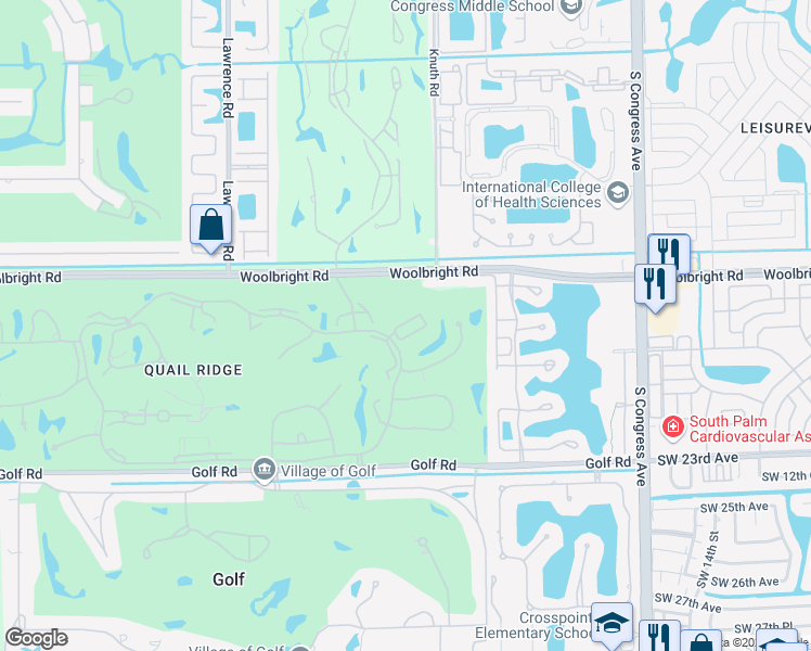 map of restaurants, bars, coffee shops, grocery stores, and more near 11272 Quail Covey Road in Boynton Beach