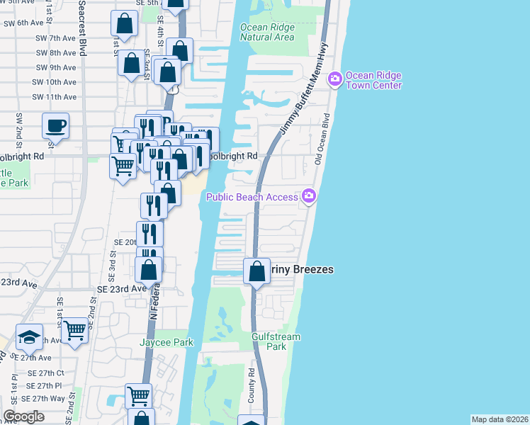 map of restaurants, bars, coffee shops, grocery stores, and more near 2 Hersey Drive in Boynton Beach