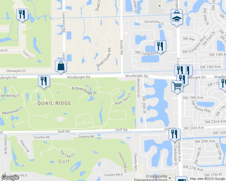 map of restaurants, bars, coffee shops, grocery stores, and more near 3652 North Quail Ridge Drive in Boynton Beach