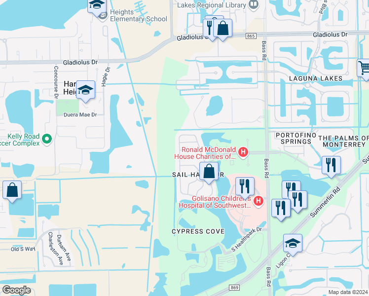 map of restaurants, bars, coffee shops, grocery stores, and more near 9814 Quinta Artesa Way in Fort Myers