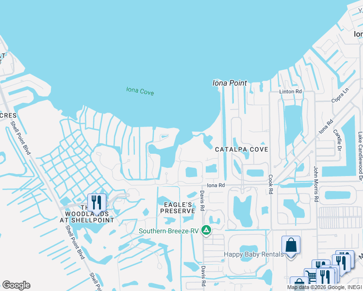 map of restaurants, bars, coffee shops, grocery stores, and more near 15830 Dorset Lane in Fort Myers