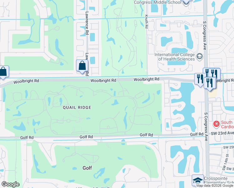 map of restaurants, bars, coffee shops, grocery stores, and more near 3800 North Quail Ridge Drive in Boynton Beach