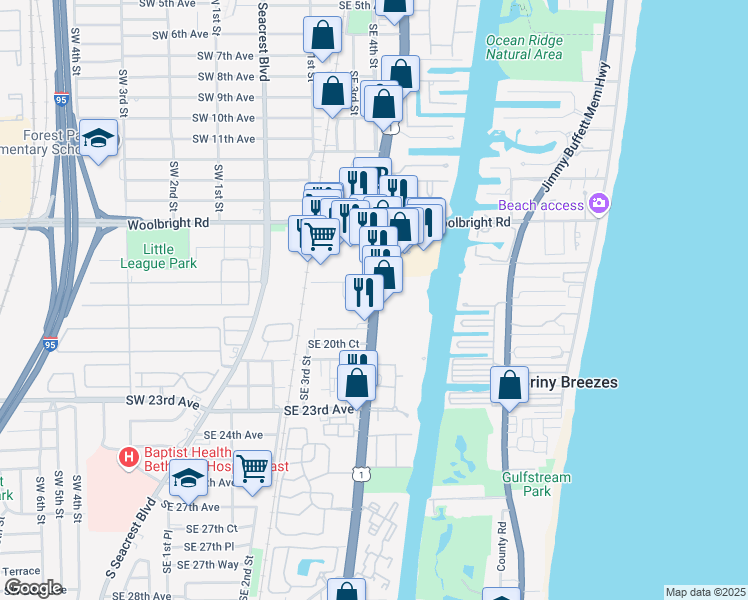 map of restaurants, bars, coffee shops, grocery stores, and more near 1935 South Federal Highway in Boynton Beach