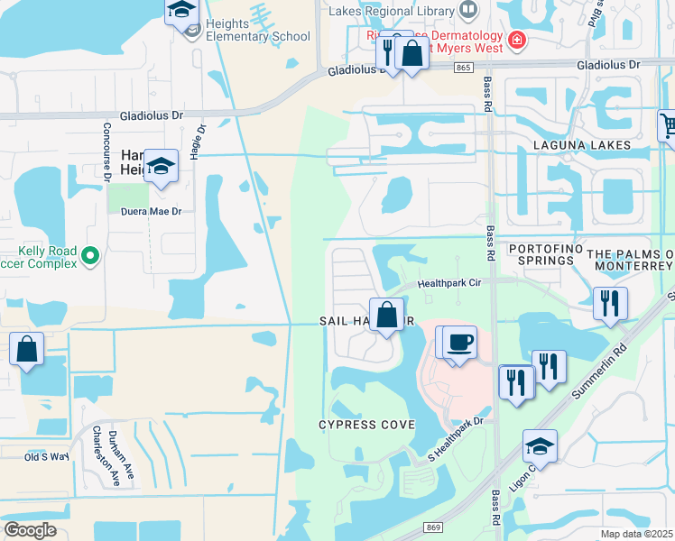 map of restaurants, bars, coffee shops, grocery stores, and more near 9814 Quinta Artesa Way in Fort Myers