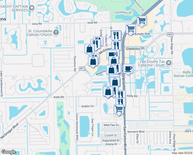map of restaurants, bars, coffee shops, grocery stores, and more near 11610 Marino Court in Fort Myers