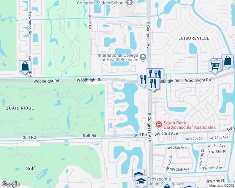map of restaurants, bars, coffee shops, grocery stores, and more near 2623 Spiceberry Lane in Boynton Beach