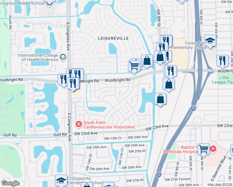 map of restaurants, bars, coffee shops, grocery stores, and more near 1710 Southwest 20th Street in Boynton Beach